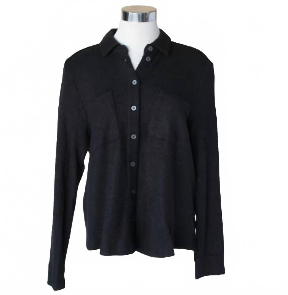 NEW KEREN HART women's textured button shirt top - plus in black